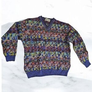 Vintage College by‎ Marcazzani Italian Abstract Geometric Pattern Wool Sweater M